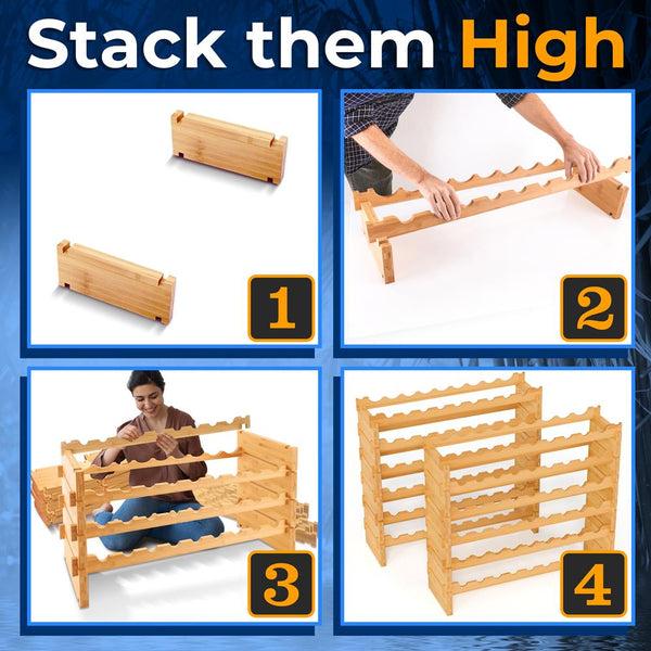 Nutrichef 12 Tier Wine Shelf - Strong Frame Solid Bamboo For 108 Bottle Wine Capacity (Color)