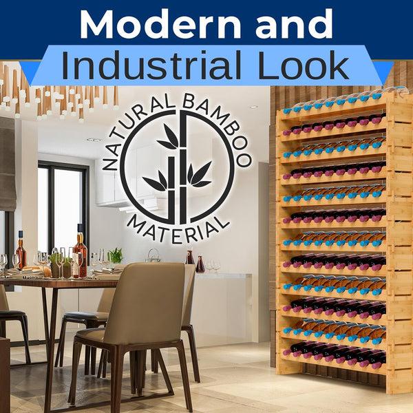 Nutrichef 12 Tier Wine Shelf - Strong Frame Solid Bamboo For 108 Bottle Wine Capacity (Color)