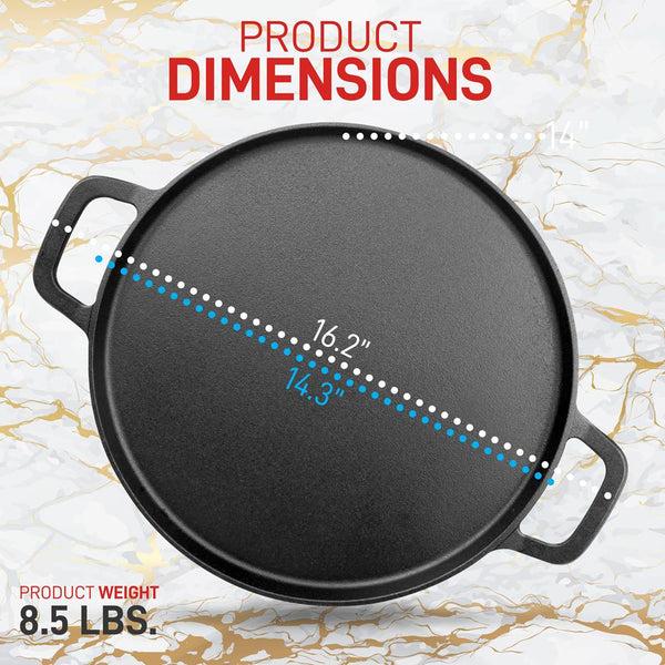 Nutrichef 13" Cast Iron Pizza Pan - Versatile Pre-Seasoned Griddle W/ Handles