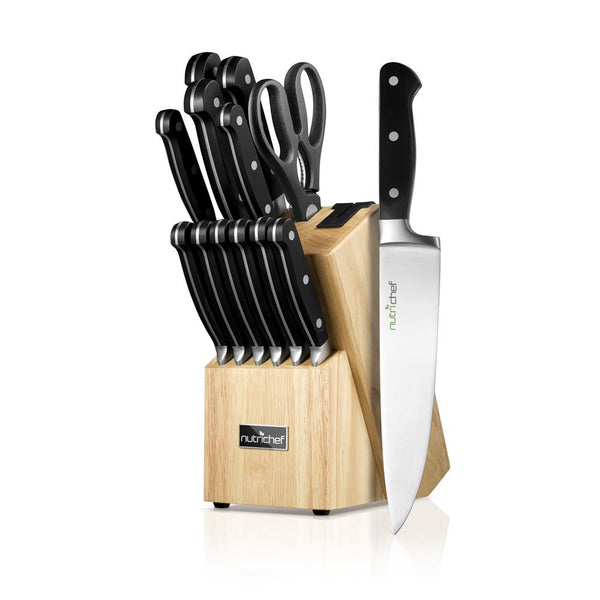 nutrichef 13-Piece Knife Set with Block Precision German Steel Built-In Sharpener