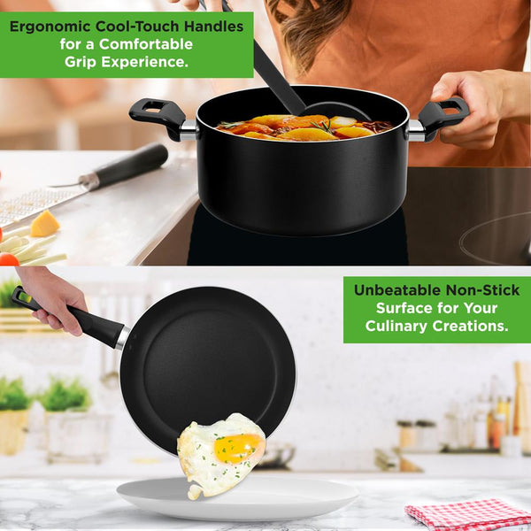 Nutrichef 13-Piece Nonstick Cookware Set - Even Heat Durable Coating Glass Lids