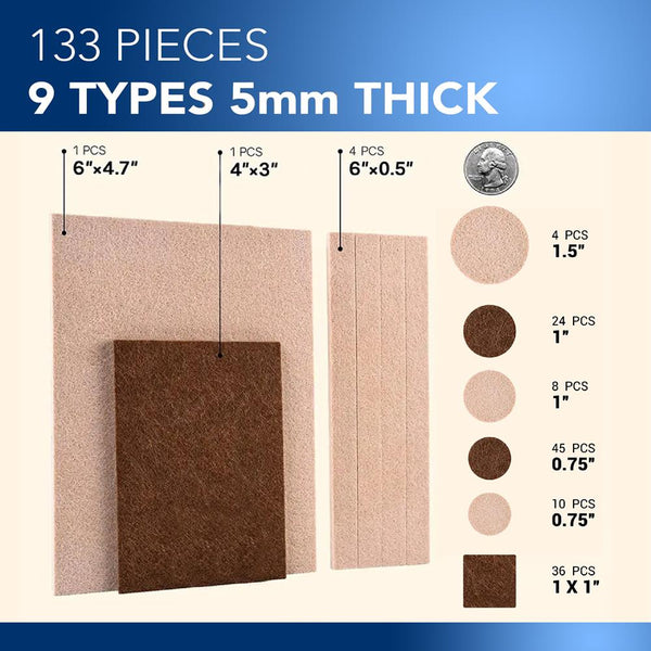Nutrichef 133 Pcs. Felt Furniture Pads - Protect Various Floors Including Hardwood Laminate Tile And Vinyl
