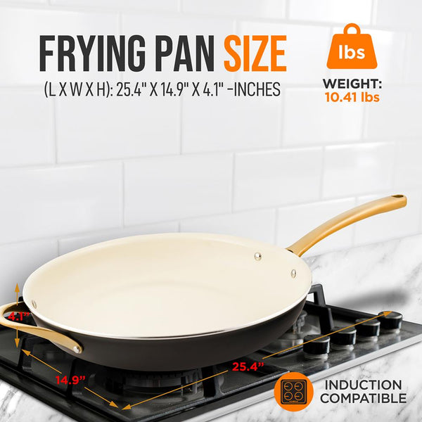 Nutrichef 14'' Non-Stick Fry Pan – Durable Pan With Silicone Handle Interior Non-Stick Ceramic Coating And Polyester Coating Outside