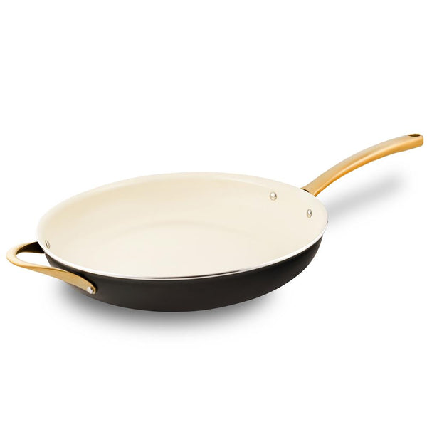 nutrichef 14'' Non-Stick Fry Pan – Durable Pan With Silicone Handle Interior Non-Stick Ceramic Coating And Polyester Coating Outside