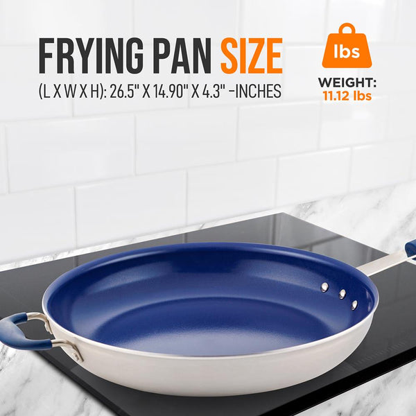 Nutrichef 14''Non-Stick Fry Pan - Durable Pan With Silicone Handle Ceramic Coating Inside