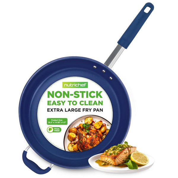 nutrichef 14''Non-Stick Fry Pan - Durable Pan With Silicone Handle Ceramic Coating Inside