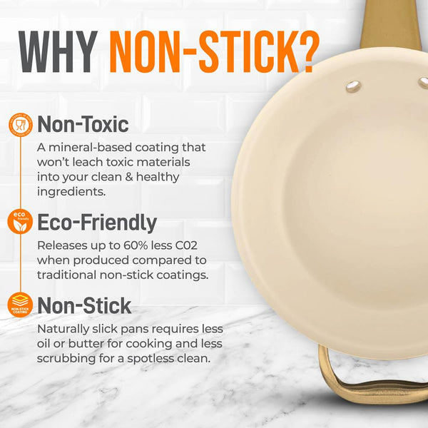 Nutrichef 14" Non-Stick Fry Pan With Lid Golden Titanium Handle Easy Clean