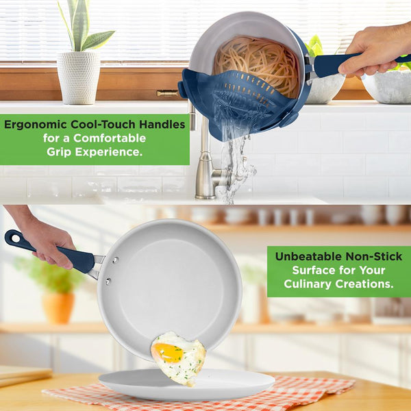 Nutrichef 14-Piece Cookware Set - Even Heat Non-Stick Coating Navy Blue