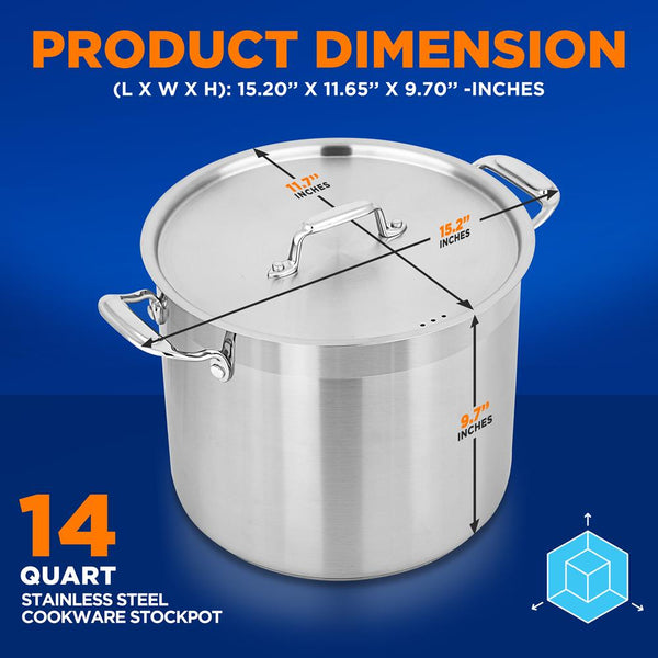 Nutrichef 14 Qt Stock Pot - Even Heat Induction Ready Stainless Steel