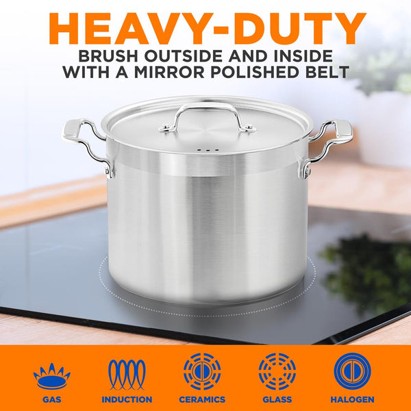 Nutrichef 14 Qt Stock Pot - Even Heat Induction Ready Stainless Steel