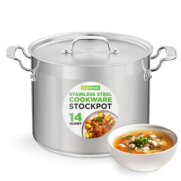 nutrichef 14 Qt Stock Pot - Even Heat Induction Ready Stainless Steel