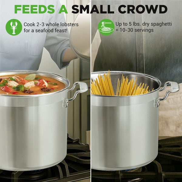 Nutrichef 16-Quart Stockpot Even Heat Stainless Steel Induction Compatible