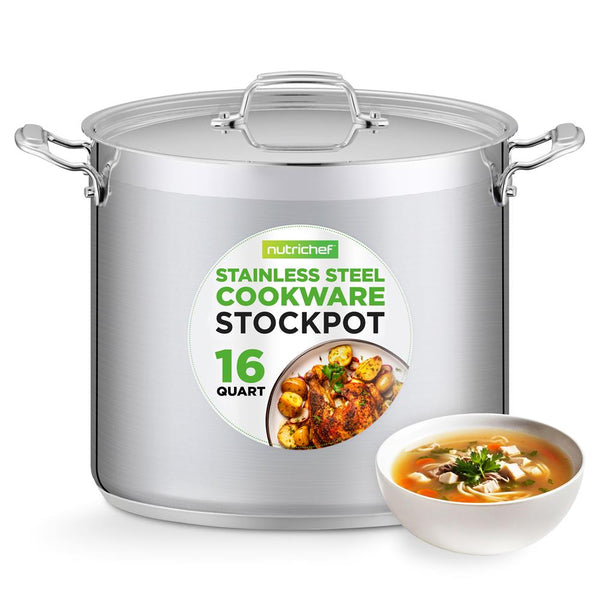 nutrichef 16-Quart Stockpot Even Heat Stainless Steel Induction Compatible