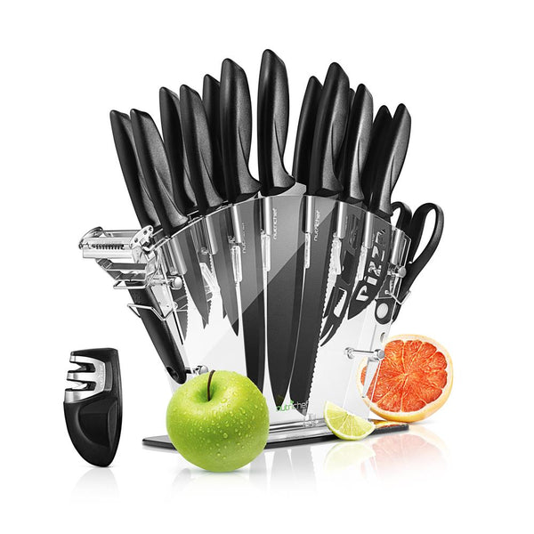 nutrichef 17-Piece Kitchen Knife Set - Precision Cutting - Stainless Steel - Acrylic Stand