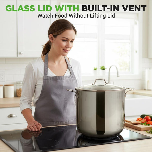 Nutrichef 19-Quart Stainless Steel Stockpot Induction-Compatible See-Through Lid