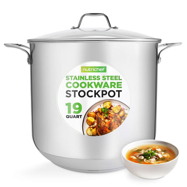 nutrichef 19-Quart Stainless Steel Stockpot Induction-Compatible See-Through Lid