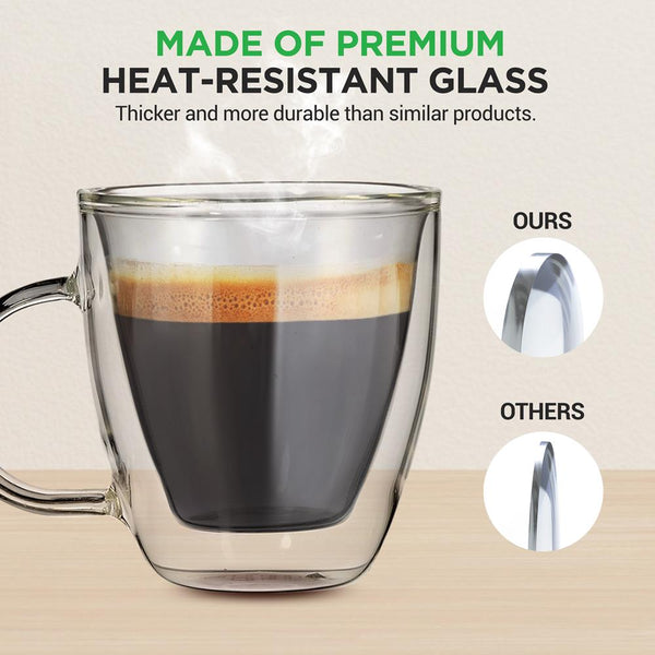 Nutrichef 2 Pcs. Of Clear Glass Coffee Mug - Elegant Clear Glasses With Convenient Handles For Hot And Cold Drinks