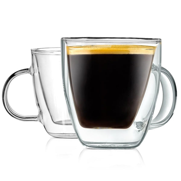 nutrichef 2 Pcs. Of Clear Glass Coffee Mug - Elegant Clear Glasses With Convenient Handles For Hot And Cold Drinks