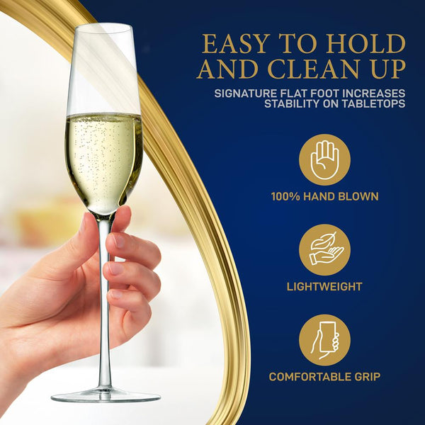 Nutrichef 2 Pcs. Of Crystal Champagne Flutes - Ultra Clear Elegant Champagne Glasses Hand Blown