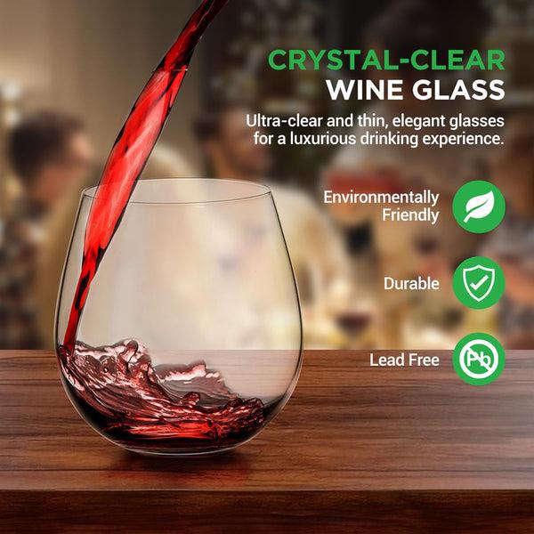 Nutrichef 2 Pcs. Of Crystal-Clear Stemless Wine Glass - Ultra Clear And Thin Elegant Clear Wine Glasses Hand Blown