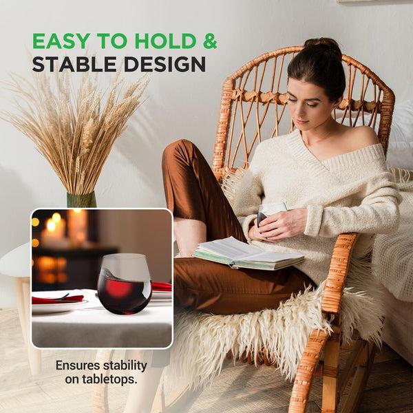 Nutrichef 2 Pcs. Of Crystal-Clear Stemless Wine Glass - Ultra Clear And Thin Elegant Clear Wine Glasses Hand Blown