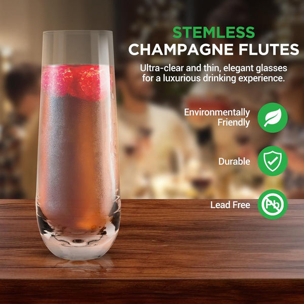 Nutrichef 2 Pcs. Of Crystal-Clear Stemless Wine Glass - Ultra Clear Elegant Clear Wine Glasses Machine Made Top