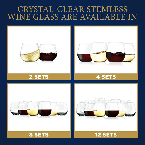 Nutrichef 2 Pcs. Of Crystal-Clear Stemless Wine Glass - Ultra Clear And Thin Elegant Clear Wine Glasses Hand Blown