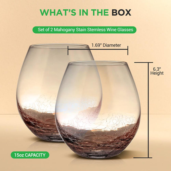 nutrichef 2 Pcs. Of Crystal Stemless Wine Glasses - Ultra Clear Elegant Wine Glasses Hand Blown