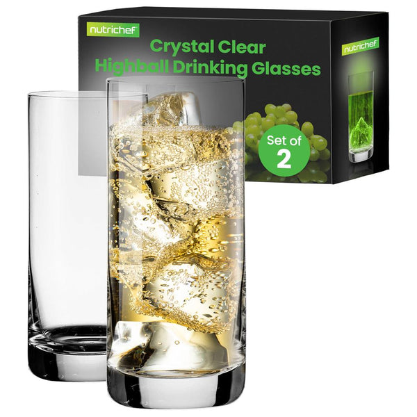 nutrichef 2 Pcs. Of Highball Drinking Glass - Heavy Base And Tall Glass Tumbler For Water Wine Beer Cocktails Whiskey Juice Bars Mixed Drinks
