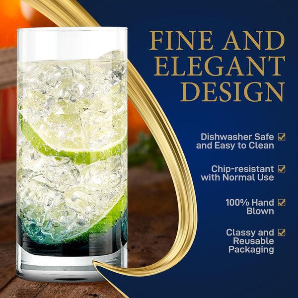 Nutrichef 2 Pcs. Of Highball Drinking Glass - Heavy Base And Tall Glass Tumbler For Water Wine Beer Cocktails Whiskey Juice Bars And Mixed Drinks?