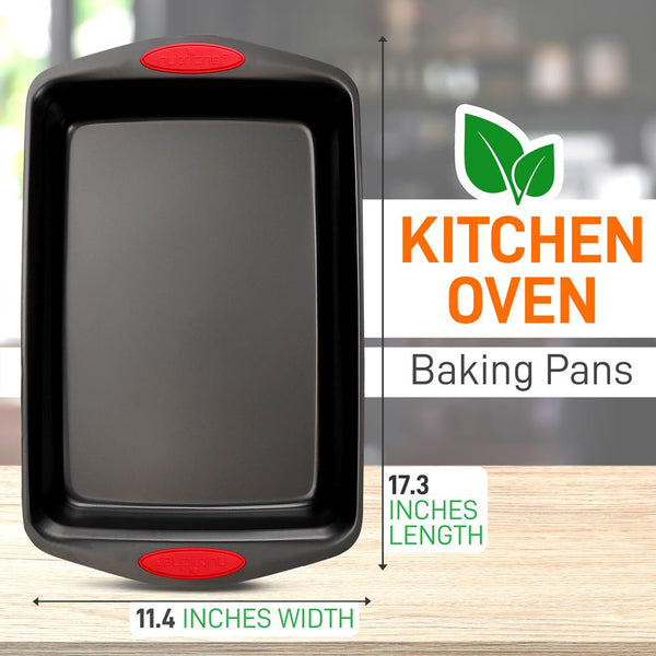 Nutrichef 2-Piece Nonstick Baking Pan Set Even Heat Carbon Steel Red Handles