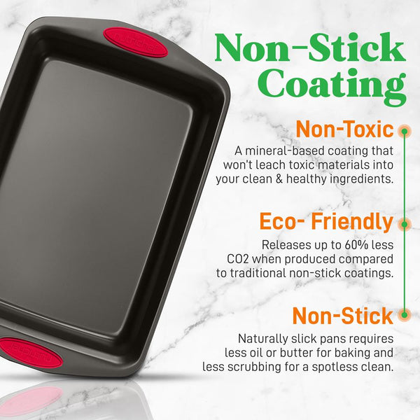 Nutrichef 2-Piece Nonstick Baking Pan Set Even Heat Carbon Steel Red Handles