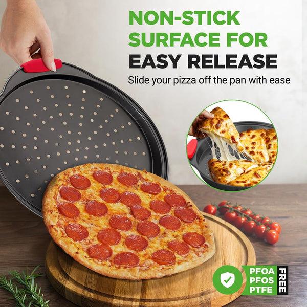 Nutrichef 2-Piece Nonstick Pizza Tray Set Easy Release Carbon Steel Gray
