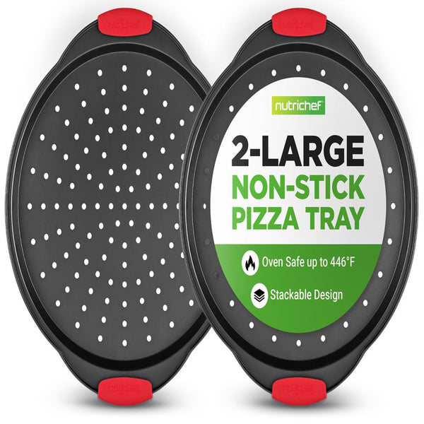 nutrichef 2-Piece Nonstick Pizza Tray Set Easy Release Carbon Steel Gray
