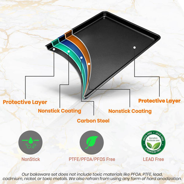 Nutrichef 2-Piece XL Cookie Sheet Set Nonstick Carbon Steel Stackable