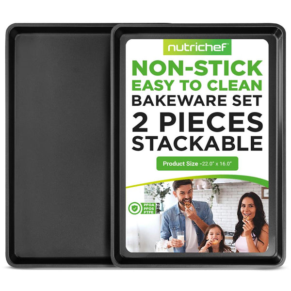 nutrichef 2-Piece XL Cookie Sheet Set Nonstick Carbon Steel Stackable