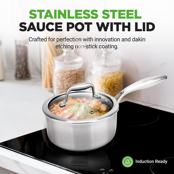 Nutrichef 2 QT Sauce Pot - Quick Heat Non-Stick Coating Stainless Steel