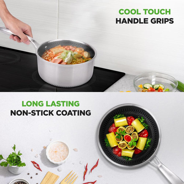 Nutrichef 2 QT Sauce Pot - Quick Heat Non-Stick Coating Stainless Steel
