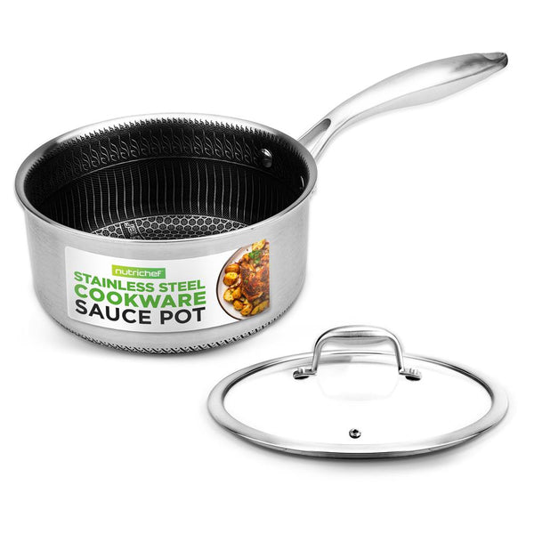 nutrichef 2 QT Sauce Pot - Quick Heat Non-Stick Coating Stainless Steel