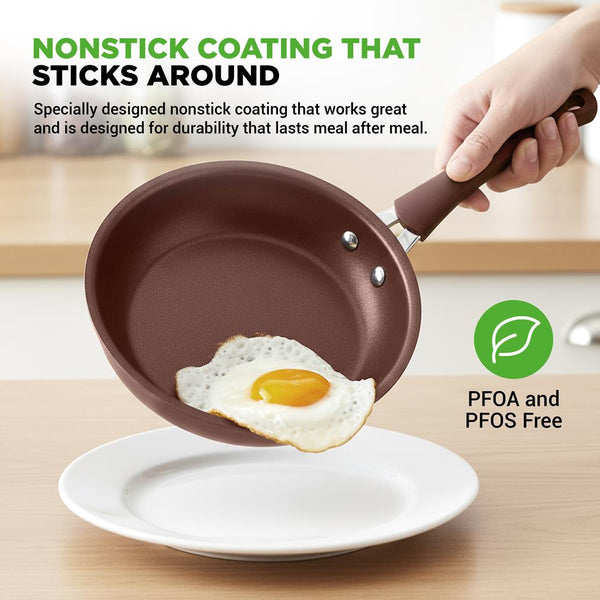 Nutrichef 20-Piece Non-Stick Cookware Set Even Heat Cool-Touch Handles Brown