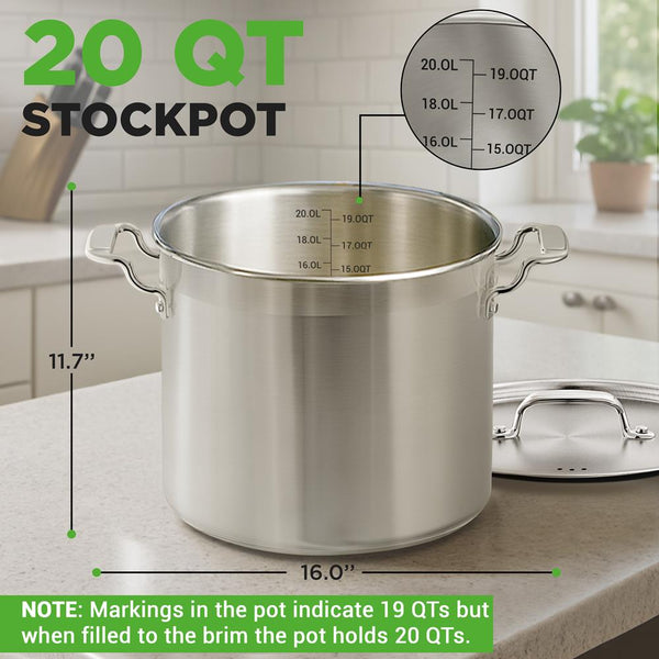 Nutrichef 20 Qt Stockpot For Even Heat Stainless Steel Induction Compatible