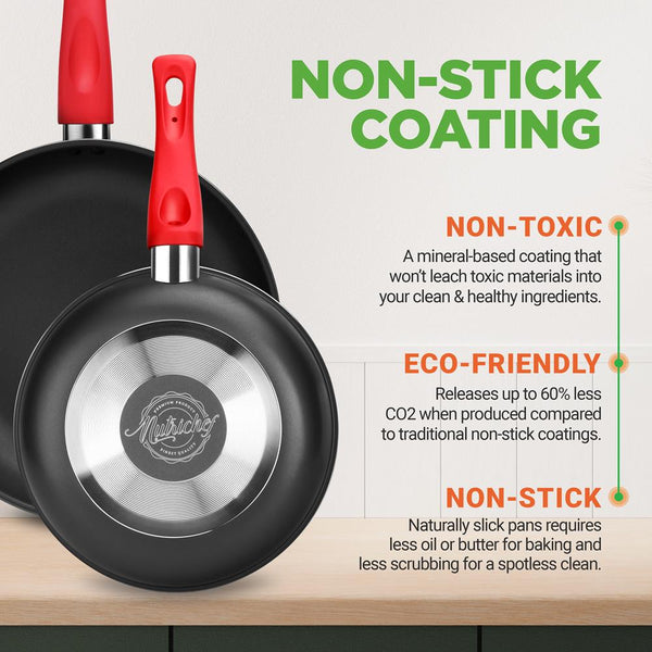 Nutrichef 21-Piece Nonstick Cookware Set - Even Heat Cool-Touch Handles Red