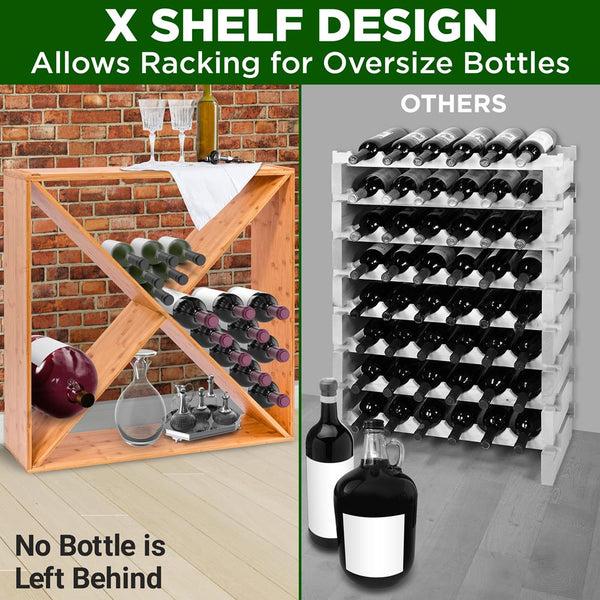 Nutrichef 24 Bottle Capacity Stackable X Frame Bamboo Cube Wine Rack Suitable For Counters Tabletop Storage Holder For Kitchen Wine Cellar And More (Natural)