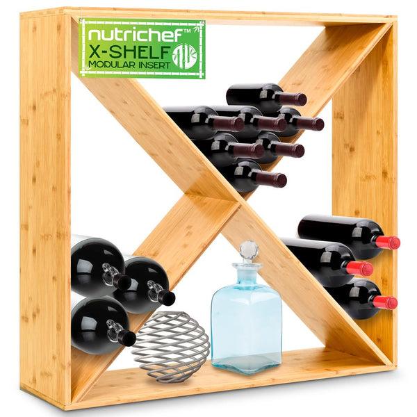 nutrichef 24 Bottle Capacity Stackable X Frame Bamboo Cube Wine Rack Suitable For Counters Tabletop Storage Holder For Kitchen Wine Cellar And More (Natural)