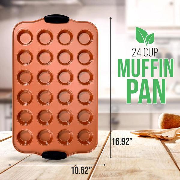 Nutrichef 24 Cup Muffin Pan - Nonstick Carbon Steel Bake Pan With Blue Silicone Handles Compatible With Model: Ncsbs54S (Copper)