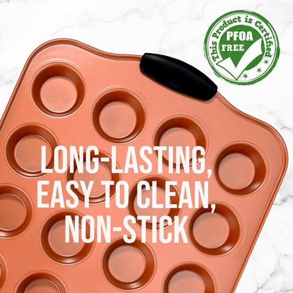 Nutrichef 24 Cup Muffin Pan - Nonstick Carbon Steel Bake Pan With Blue Silicone Handles Compatible With Model: Ncsbs54S (Copper)