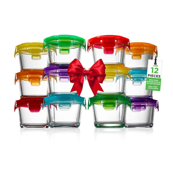 nutrichef 24-Piece Glass Food Storage Set Airtight Leak-Proof Stackable 4.48oz
