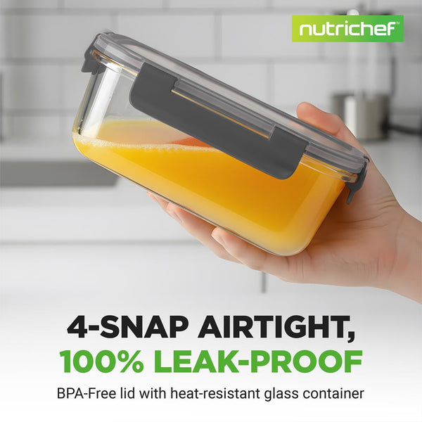 Nutrichef 24-Piece Superior Glass Food Storage Containers Set - Stackable Design With Newly Innovated Hinged Bpa-Free Locking Lids (Gray)