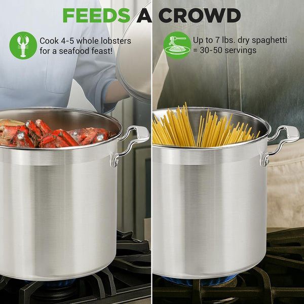 Nutrichef 24 Qt Stainless Steel Stockpot Even Heat Induction Compatible