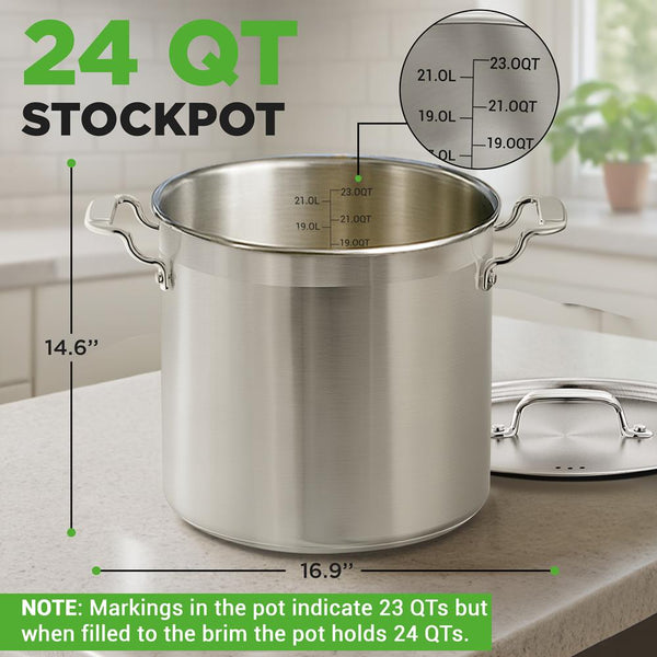 Nutrichef 24 Qt Stainless Steel Stockpot Even Heat Induction Compatible